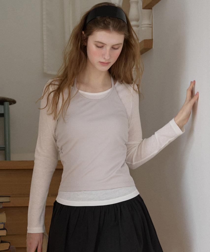 LETTER FROM MOON Shirred Halterneck Layered T-Shirt (Ivory)