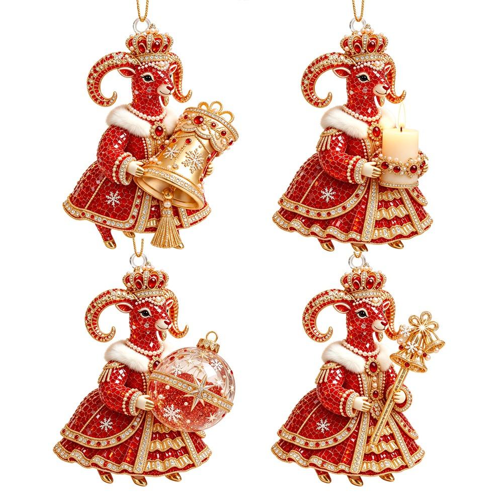 2D Flat Goat Hanging Ornament Set Acrylic Artificial Rhinestone Goat Pendant Simulation Shining Animal Hanging Decoration