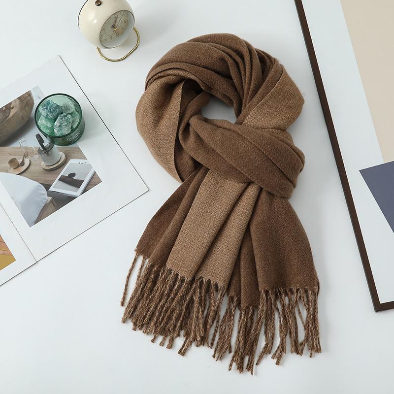Double-sided Two-color Scarf for Women Autumn and Winter High End New Wool Scarf Shawl Imitation Cashmere Scarf