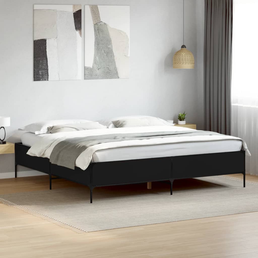 Black Bed Frame 200x200 cm Engineered Wood and Metal