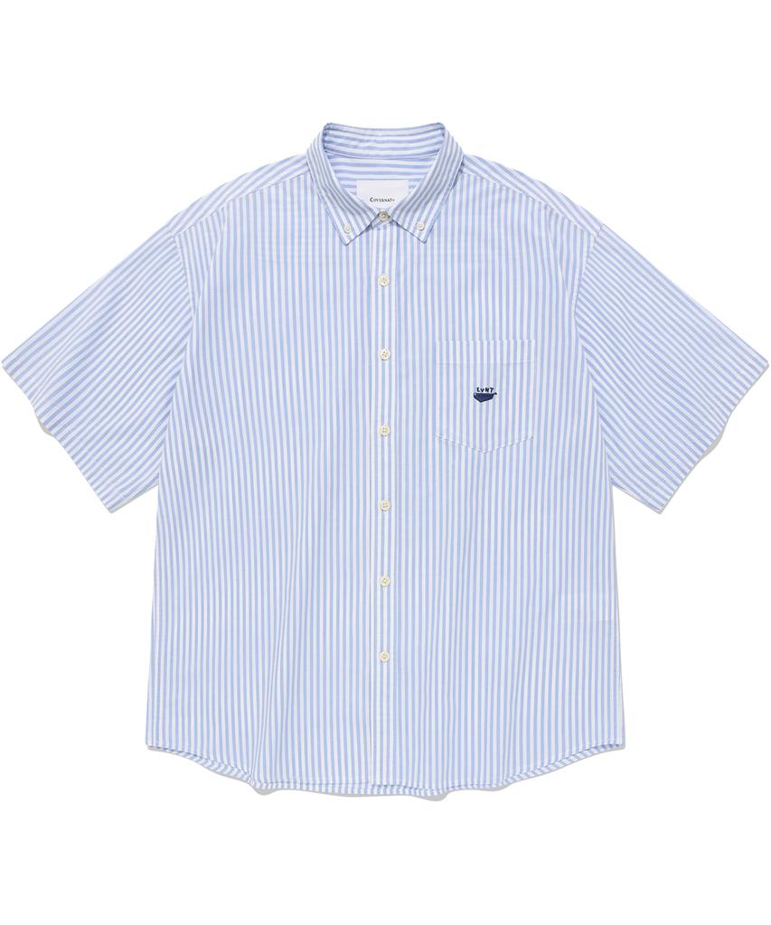 Covernat Whale Logo Stripe Half Shirt Light Blue