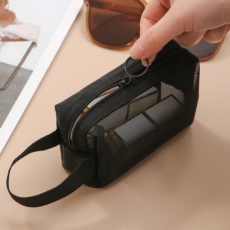 Large Capacity Mesh Makeup Bag Makeup Storage Pouch 1PC Black Layer Travel Cosmetic Bag Travel Toiletries Cosmetic Storage Bags