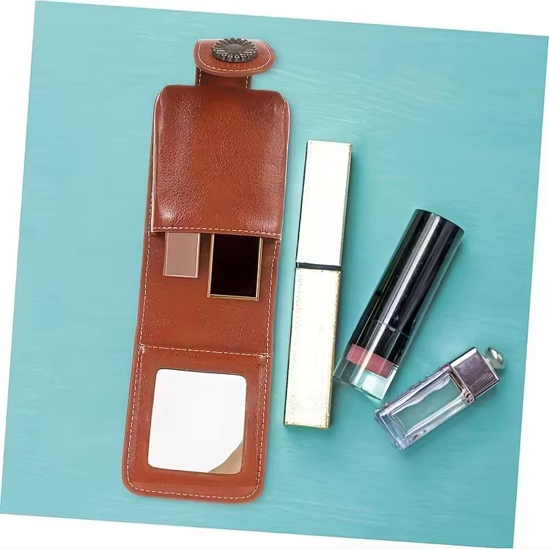 Mini Makeup Bag Portable Cosmetic Case with Mirror Lipstick Compartment PU Leather Small Korean Style Fashion Travel Organizer