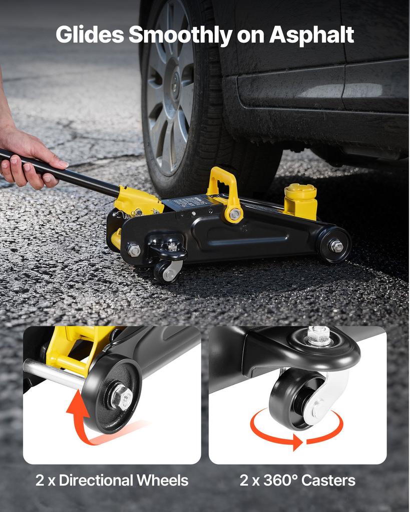 VEVOR Low Profile Floor Jack, 1.5 Ton Capacity, Steel Racing Floor Jack with Single Piston Quick Lift Pump, Storage Case