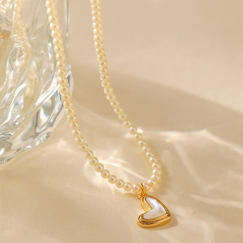 Vintage Retro Irregular Heart Design Electroplated Shell Pearl Beaded Necklace For Women