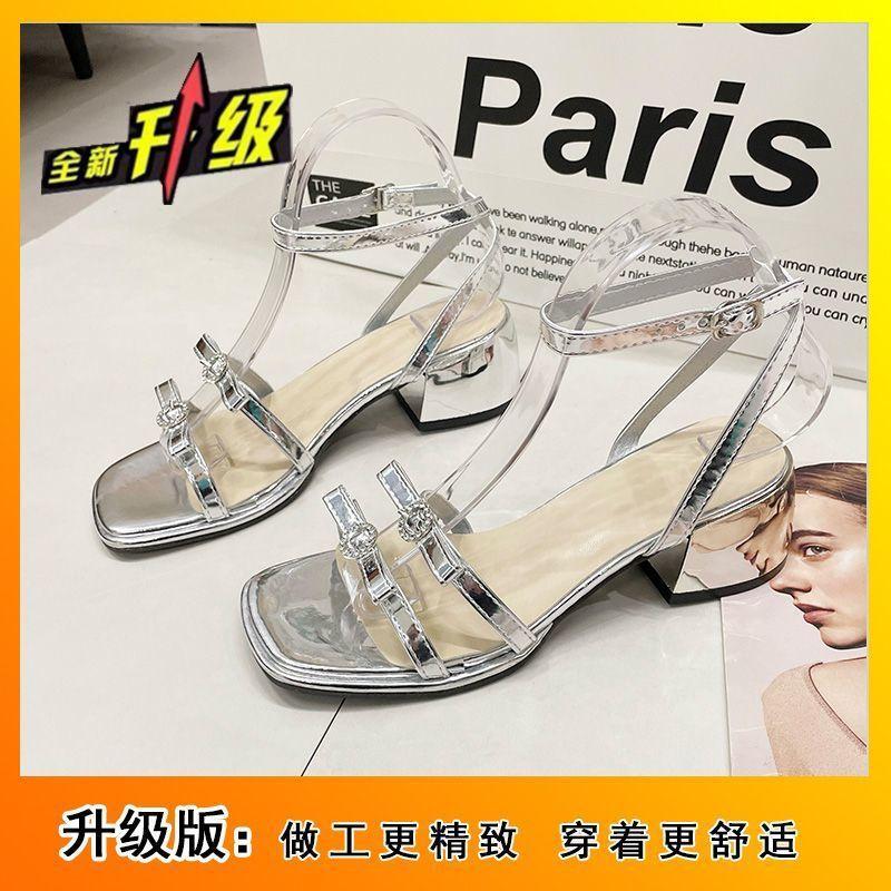 Coarse heel bow with fairy sandals women's 2025 summer and autumn silver beautiful skirt high heels