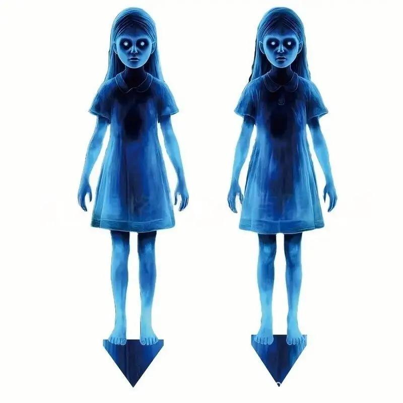 1/2Pcs Halloween Scary Ghost Girl Garden Stake Twin Female Ghost Courtyard Insertion Outdoor Decor Lawn Patio Haunted Metal