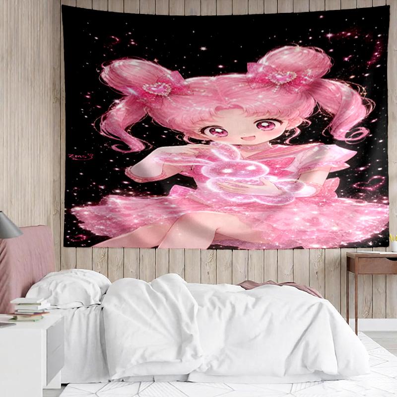 1PC Pink Heart Puella Magi Tapestry Accessories Playroom Tapestry, for Bedroom,Livingroom, dormitory Room Wall Decor Fan Birthday Gifts