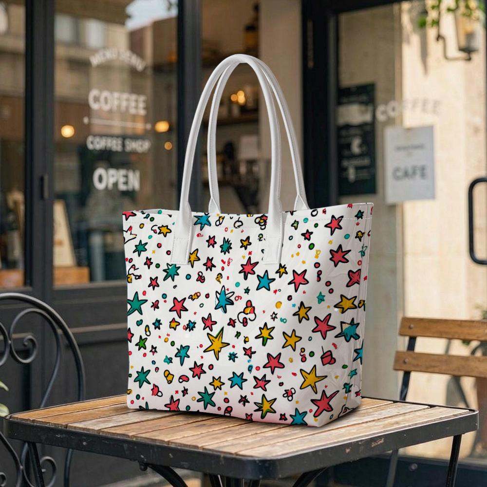 Cute Star Print Tote Bag Casual Daily Carry All Lightweight Fashion Shopping Shoulder Bag for Women