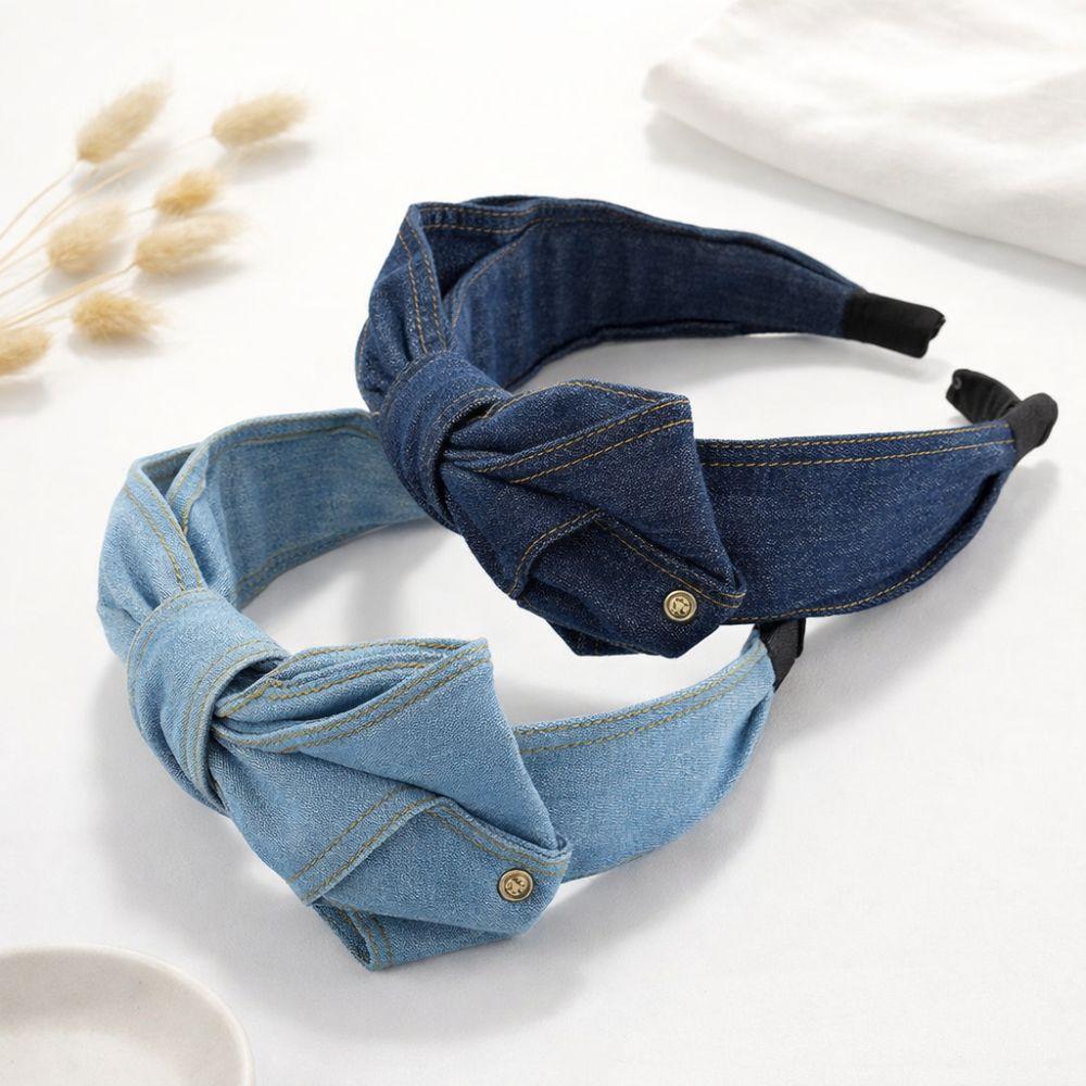 Light Luxury Denim Knotted Headband Wide-Brimmed Ins Bow Hairband Anti-Slip Simple Hair Hoop Women's Hair Accessories
