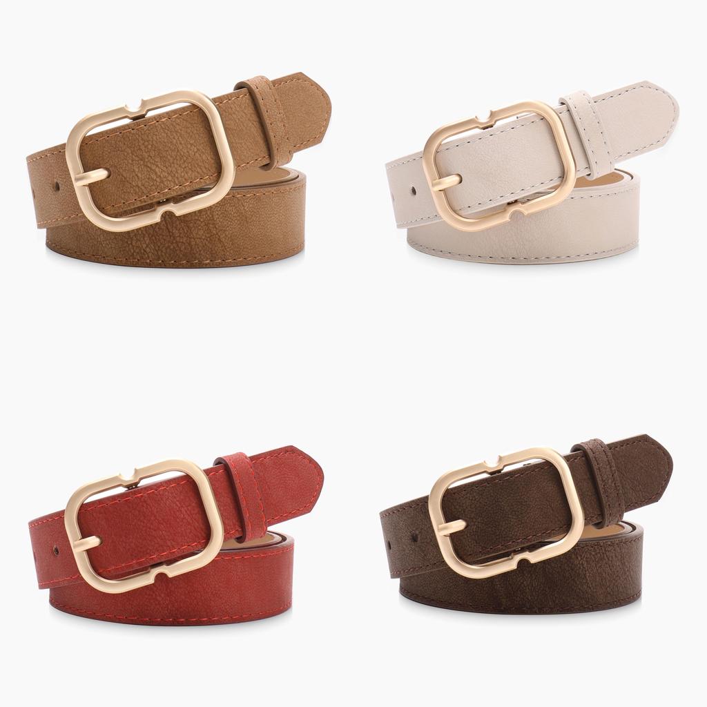Vintage Gold Buckle Leather Belt For Women With Sanded Pu Material Casual Or Office Style