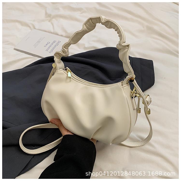 

Premium sense niche portable small bag 2025 new Korean version of foreign style pleated messenger bag ins commuter shoulder bag білий