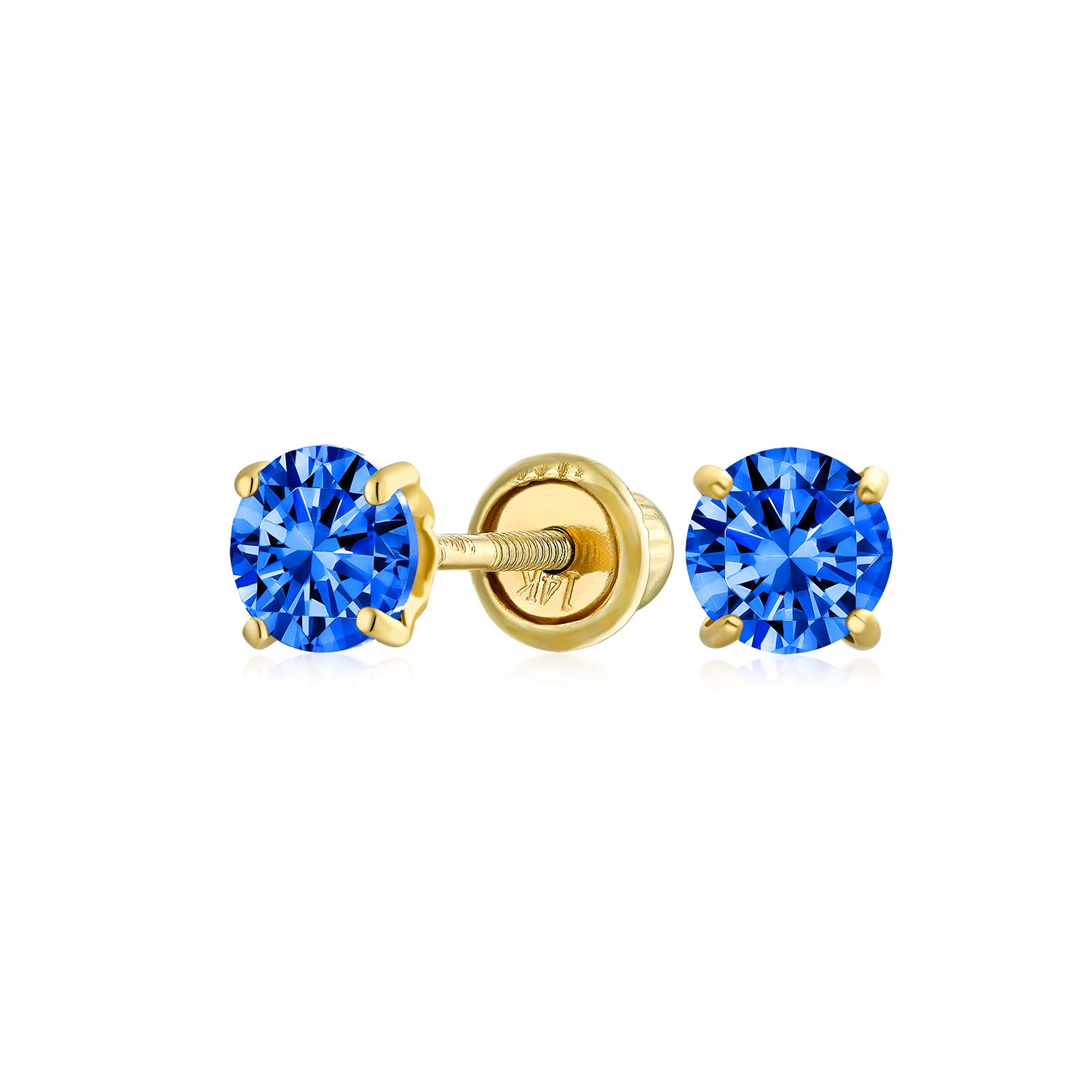 

Synthetic Sapphire CZ 14K Royal Blue Round Solitaire Screw Back Petite Earrings [Bling Jewelry]