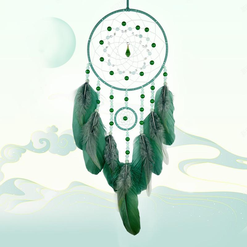 

Dream Catcher Hanging Ornaments Hand-woven Green Feather Wind Chimes Bedroom Wall Decor Birthday Festival Gifts Home Accessories зелений