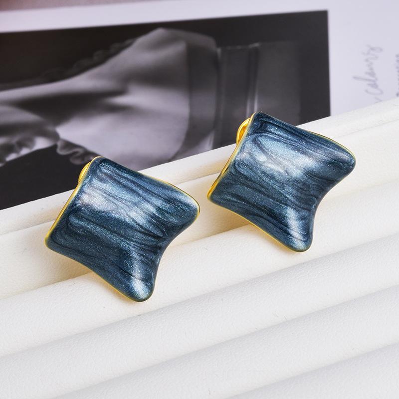 European and American personality ins small fragrance irregular square drop glaze earclips light luxury high-end geometric earrings earrings women