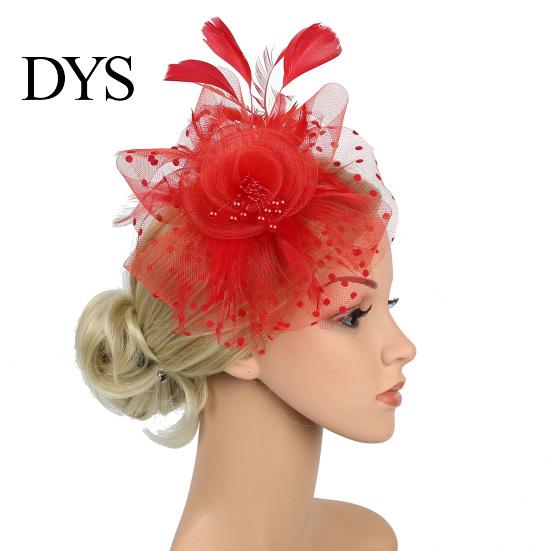 Pillbox Hat Imitation Pearls Decor Sweet Fascinator with Headband Faux Bridal Headwear Feather Flower Mesh Shape Party Headgear Photograph Props