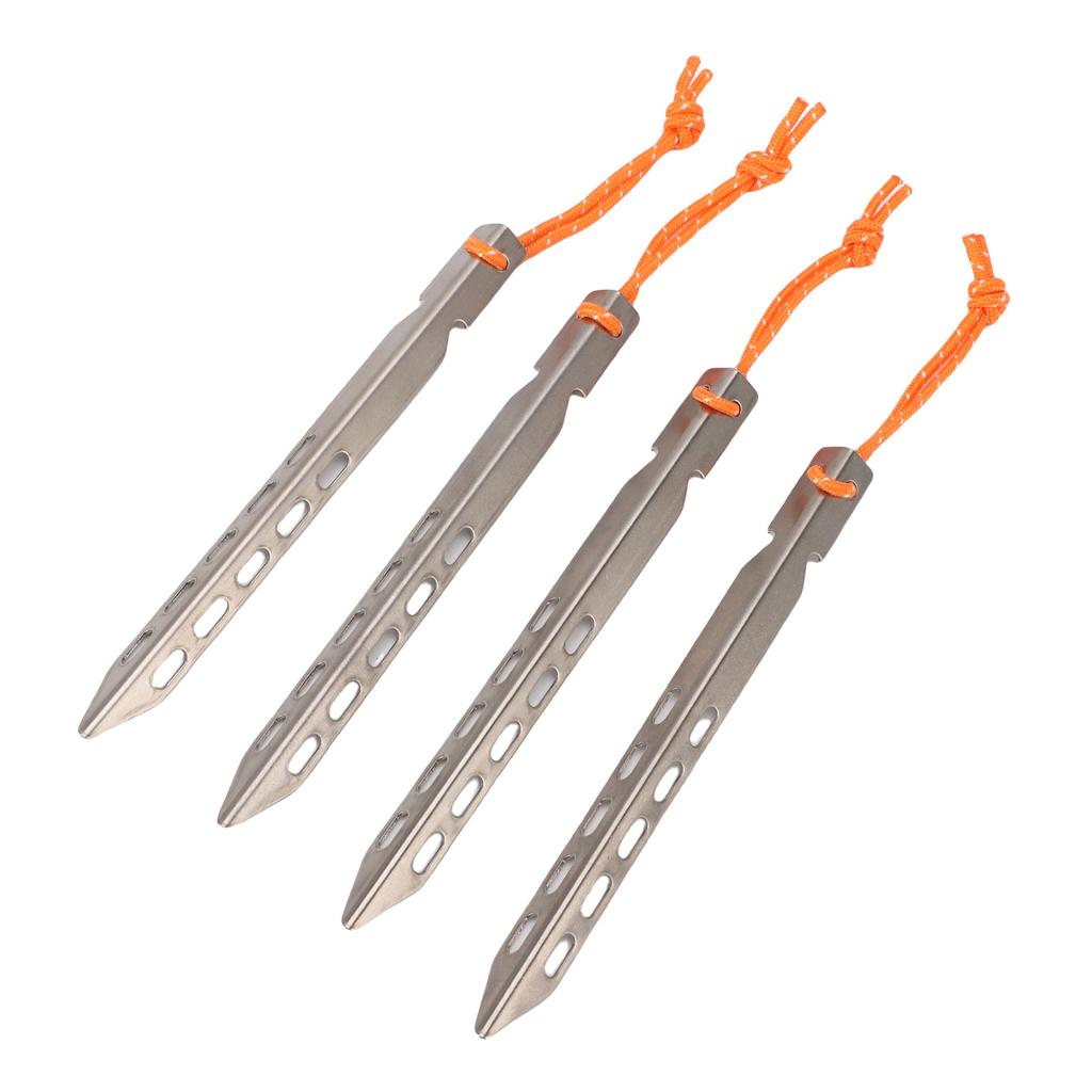4PCS Tent Stakes with Rope Ti Alloy V Shaped Canopy Pegs for Outdoor Camping Beach Lawn Silver