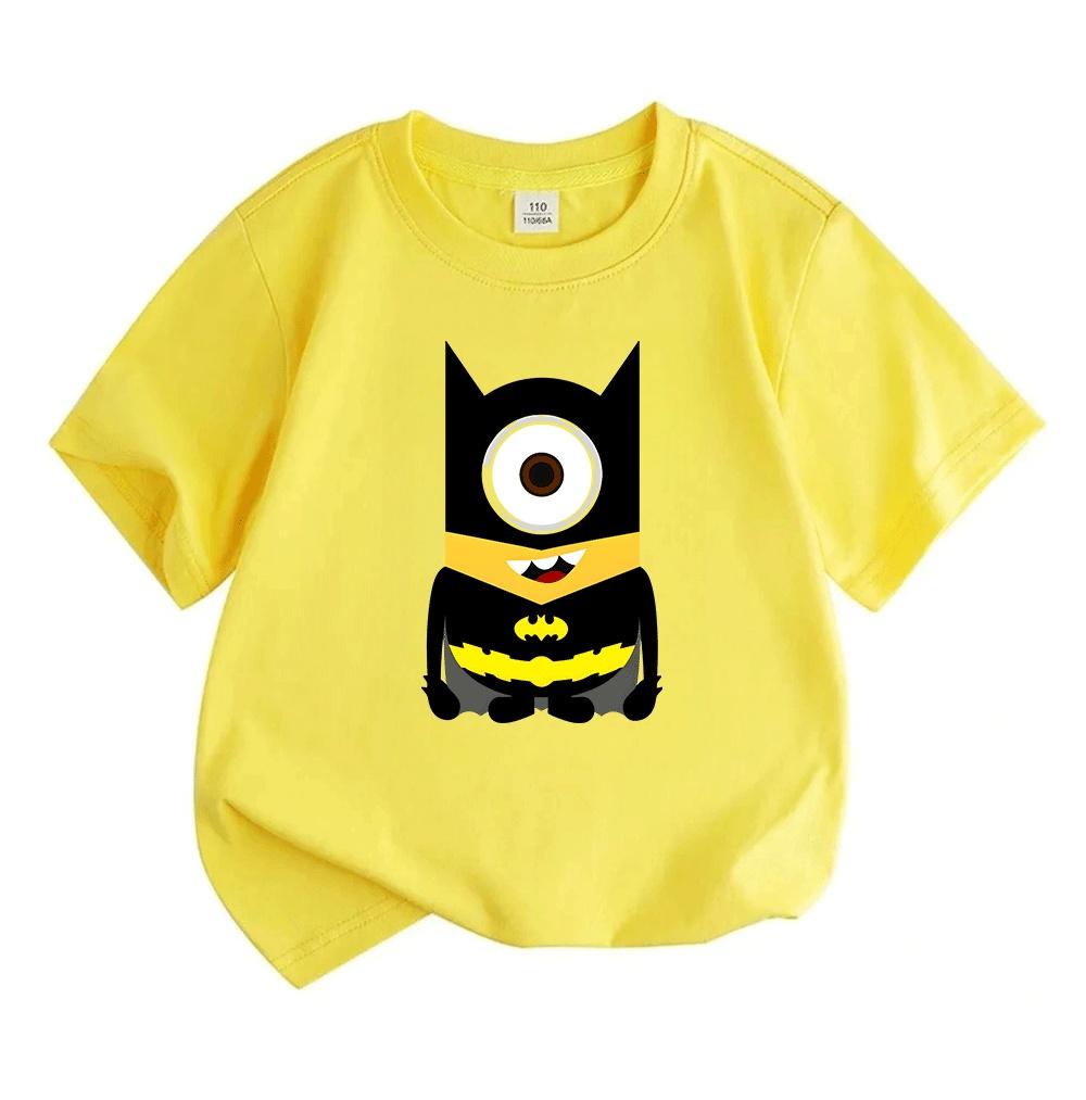 Kids Boys Girls Crew Neck Short Sleeve 100% Cotton T-Shirt, Cute Single Eye Superhero Bat Themed Cartoon Printed Casual Summer Tops for Little Childre