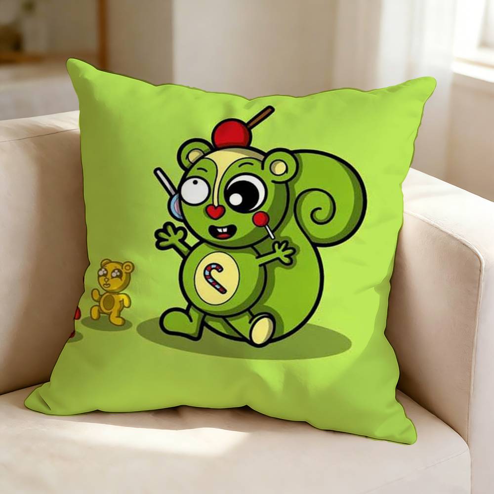 HHappy Tree Friends Cartoon NNutty  Pillow Case Square DoubleSided Sofa Cushion Cover Bedroom Bedside Pillow