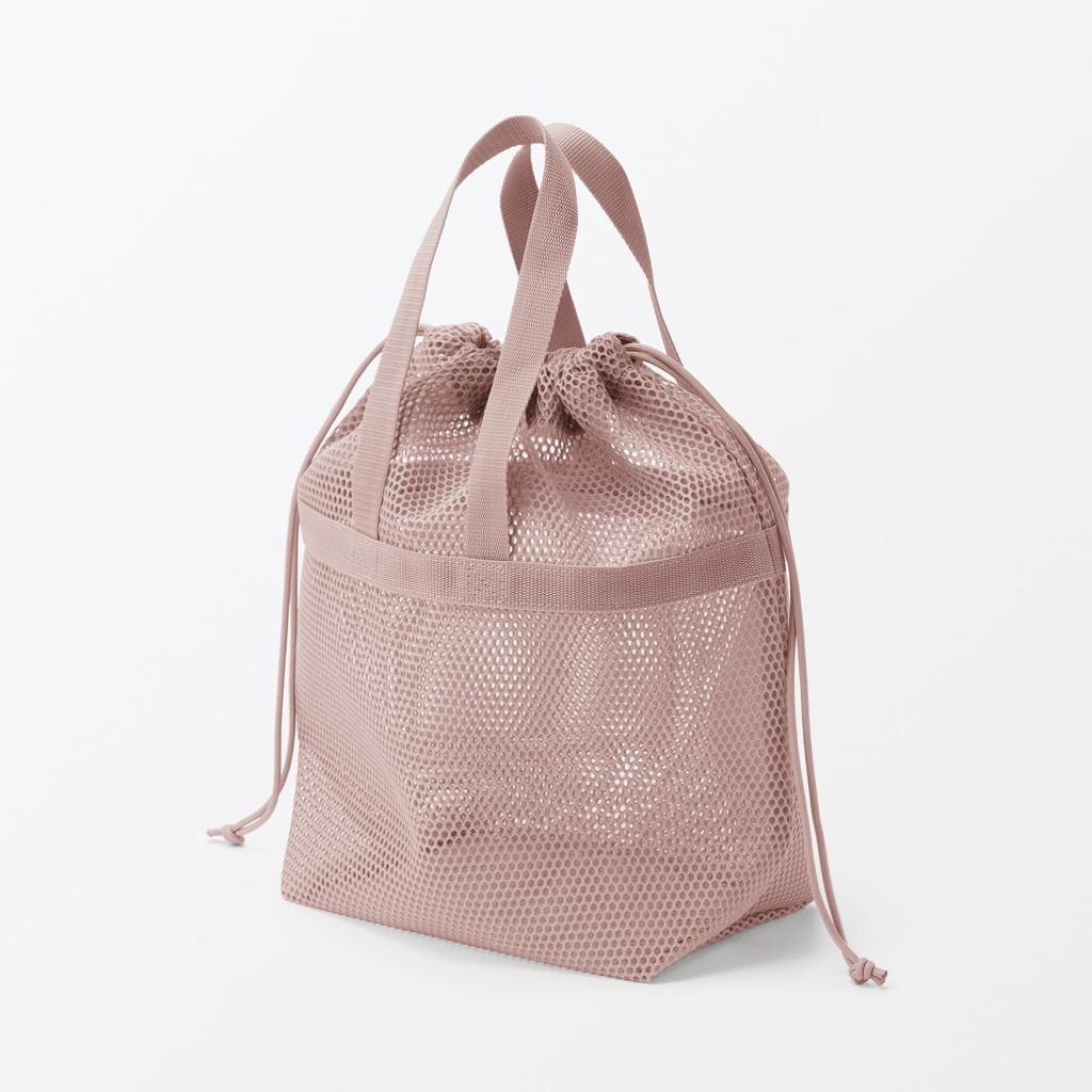 MUJI 3D Mesh Drawstring Bag with Size 23 x 8 x 23 Item 23245890 Handle, Pink, S, Approx. cm, Number