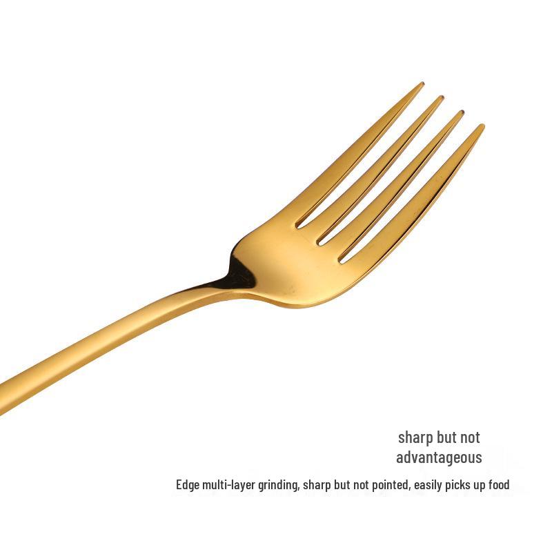 304 Stainless Steel Long Handle Gold-Plated Mixing Spoon and Fork Set, Korean Style
