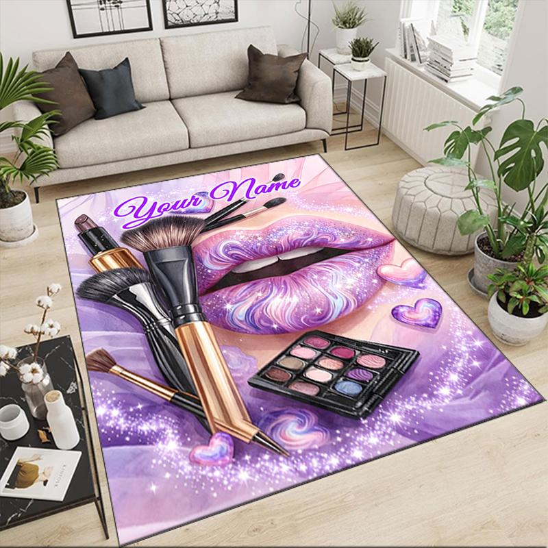 1PC Custom Name Lip Art Makeup Fantasy Theme Floor Mat Ideal for Living Room, Game Rooms, Office, Bedroom,Floor Mat Playful Design