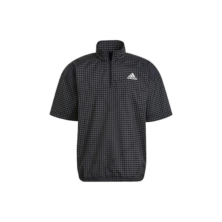 adidas M Primeblue Tee Contrasting Colors Half Zipper Sports Stylish Short Sleeve Black Men s GP8656