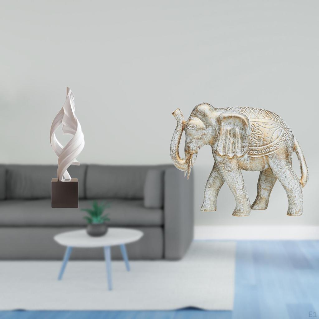 Abstract Art Animal Statue Decorative Figurine Souvenir Sculpture Resin Wooden Elephant Carving for