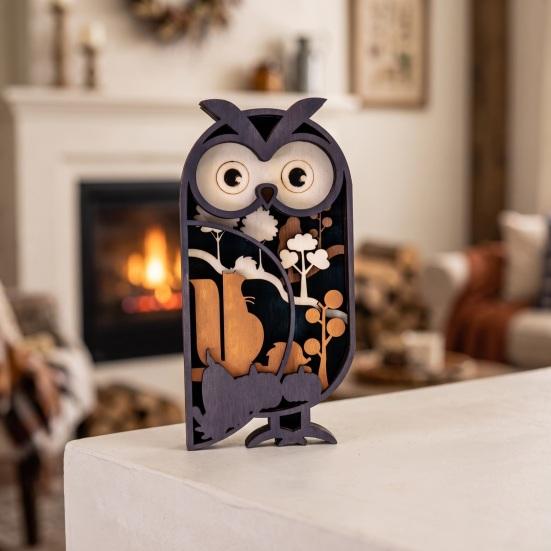 Desktop Owl Sculpture for Office Multi Layer Wooden Figurine, 3D Layered Crafts, Creative Wood Decorative Animal Statues Carving Ornaments Home