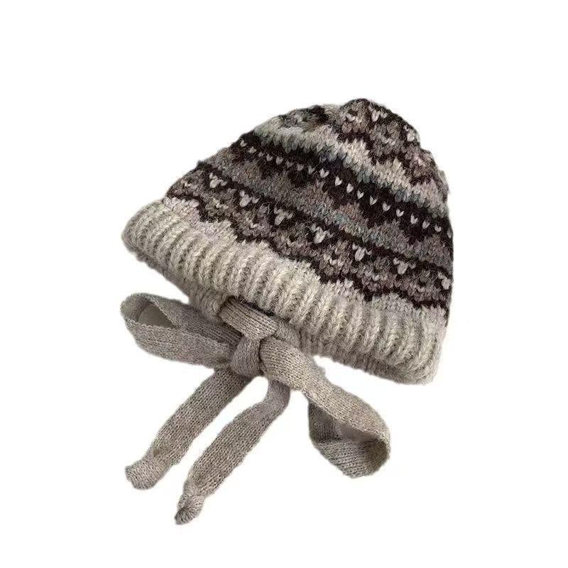 Versatile Wool Knitted Hat Autumn and Winter Women's Retro Simple Bag Hat Warm Ear Protector Winter Hat