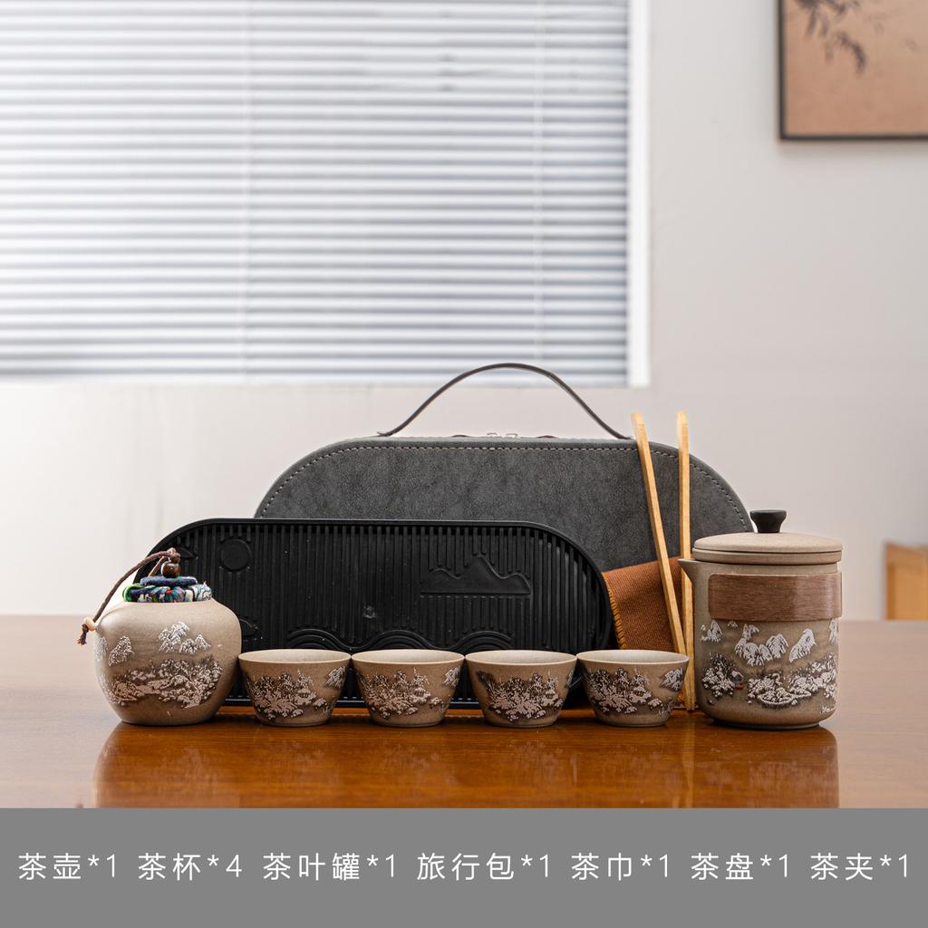 Coarse pottery Kuaike travel tea set, household kung fu tea set, outdoor business trip tea gift, a complete set of souvenirs