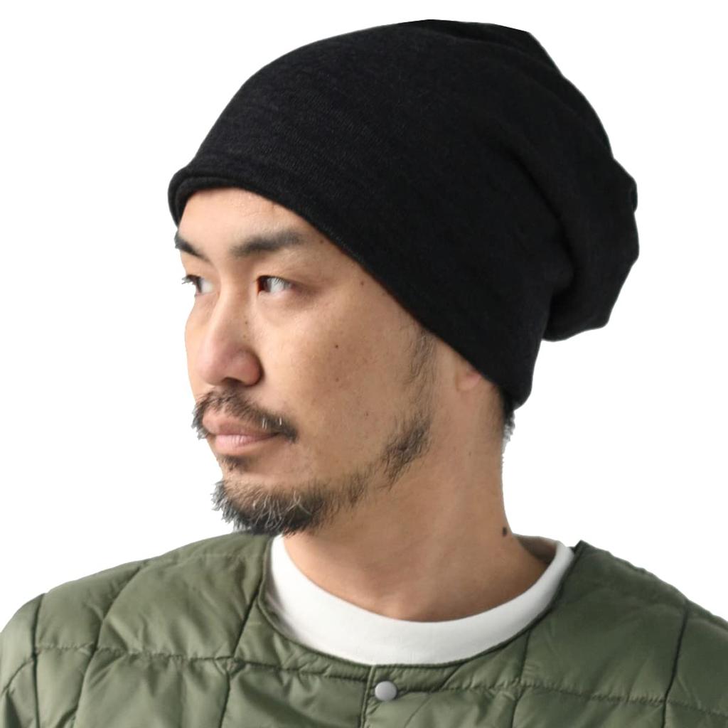 Merinowolle Nackenwärmer Mütze Hergestellt in Japan 3-Wege Beanie Nackenwärmer Strickmütze Haarband [regnuu] Herren (Schwarz)
