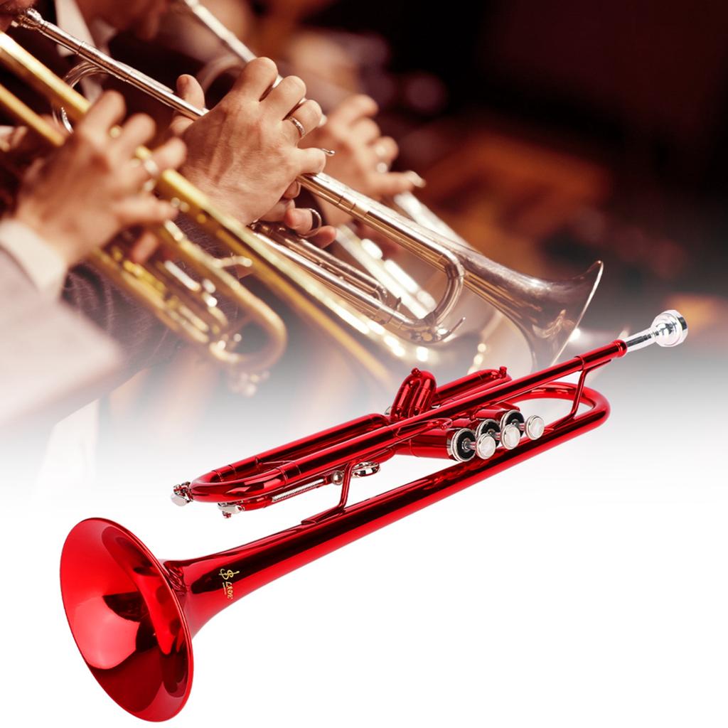 Brass Trumpet Music Wind Instrument with Assistant Tools Set (Red)