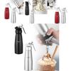 Bottiglia sifone per panna montata in acciaio inox di alta qualità, ideale per decorare e guarnire il caffè, disponibile nei formati da 500 ml e 1000 ml.