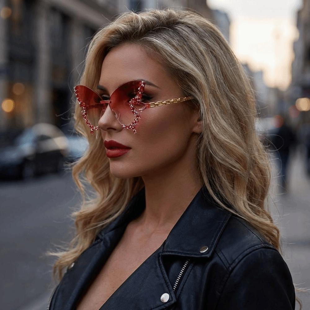 Tint Color Butterfly Sunglasses UV Protection Rimless Sun Glasses Cat Eye Sunglasses for Women