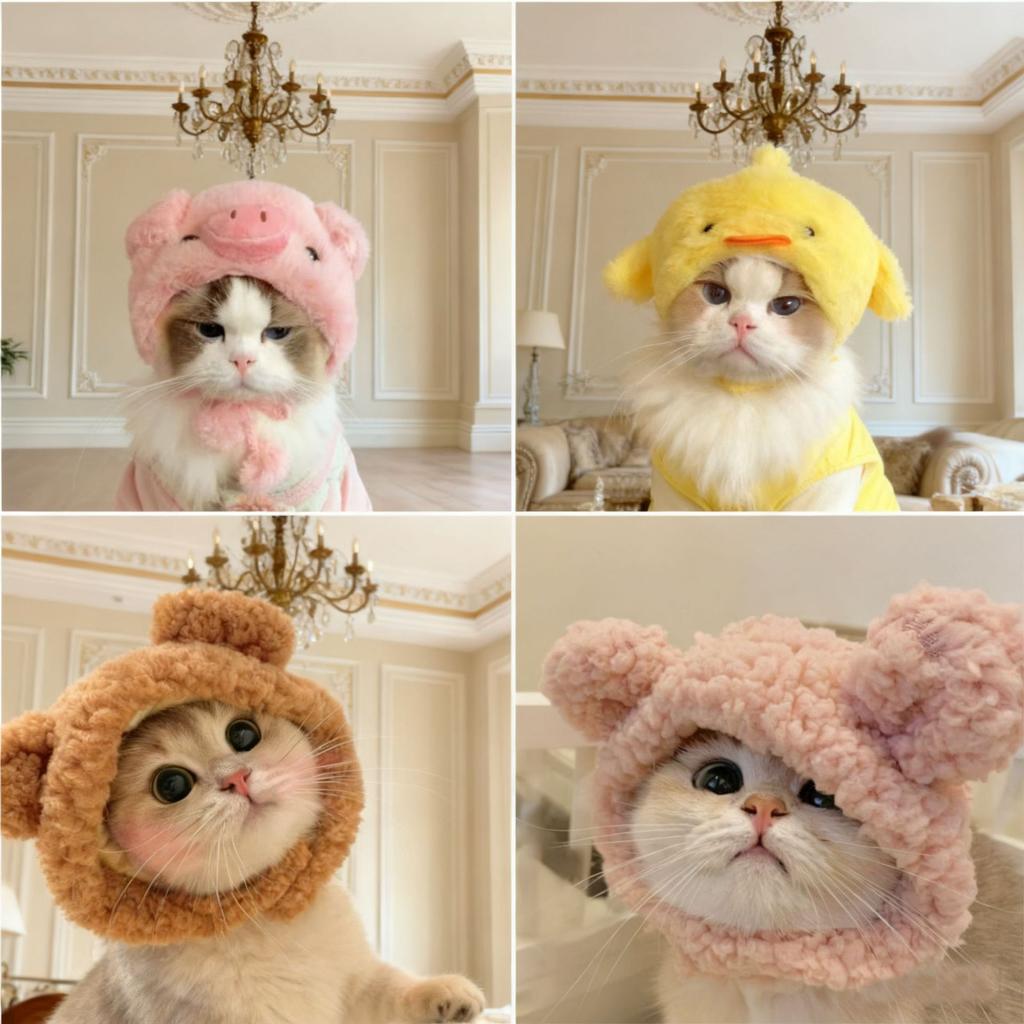 Maltese white goose hood Taiyaki cat hood pet hat small dog cute funny hat