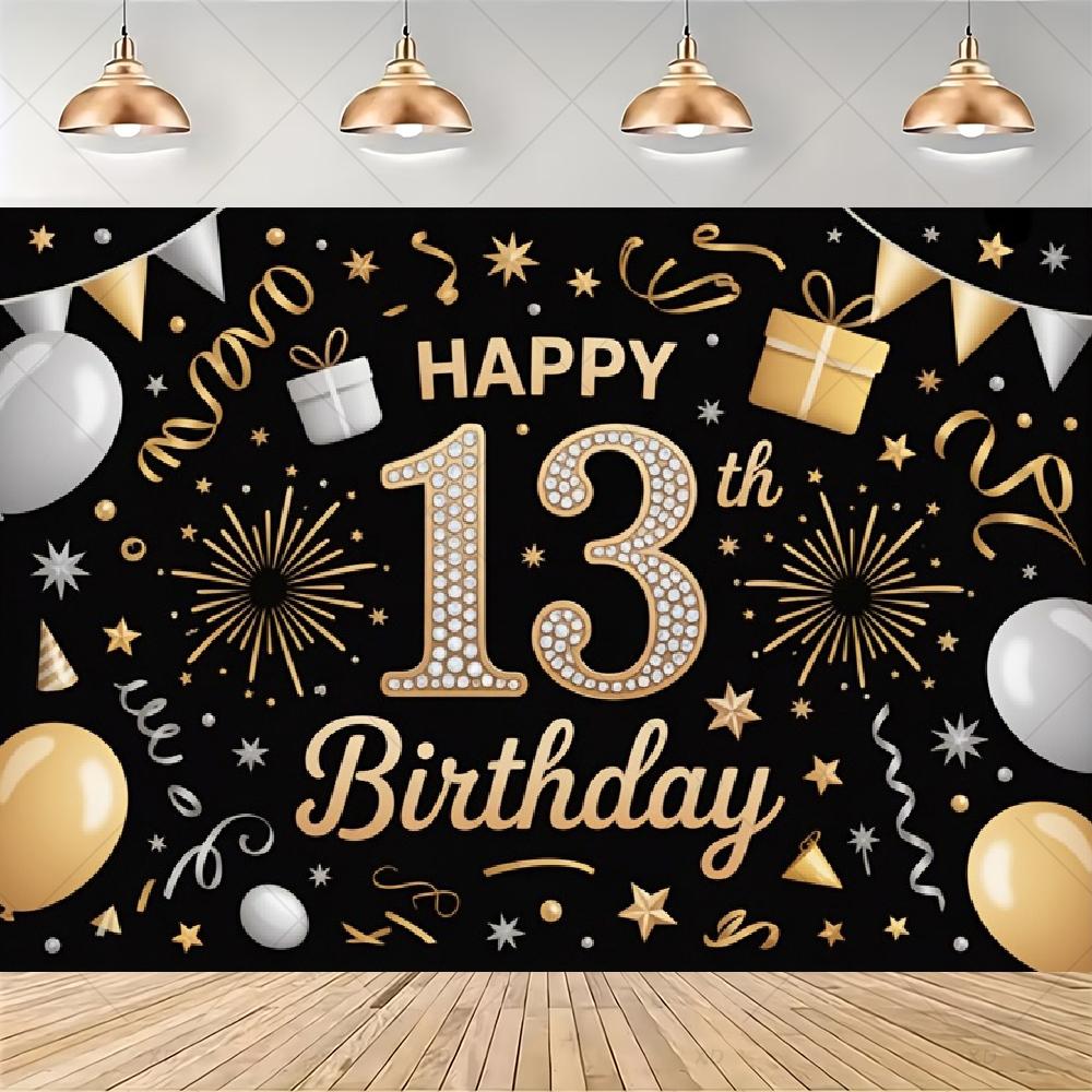 Party decorations for a 13th birthday, official backdrop for a teenager, black and purple balloon background, photo banner for...4537