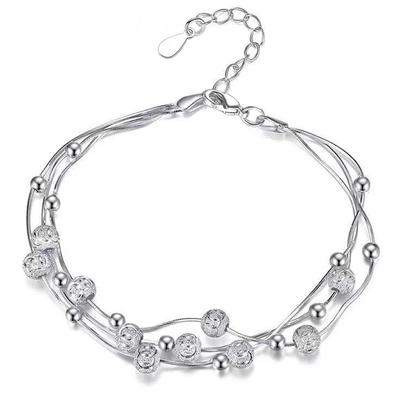 Bracciale con Catena a Tre Serpenti e Perle Rotonde in Argento Sterling 925 Gioielli di Moda