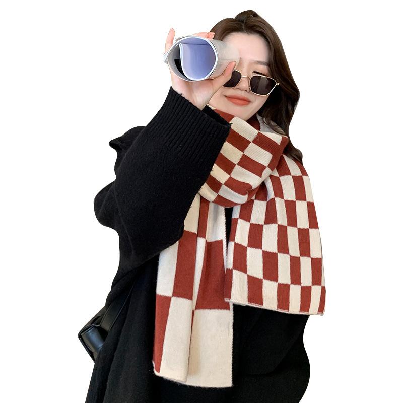 Large Checkerboard Scarf for Women in Autumn and Winter Black and White Plaid Korean Style All Match Winter Warm Long Scarf