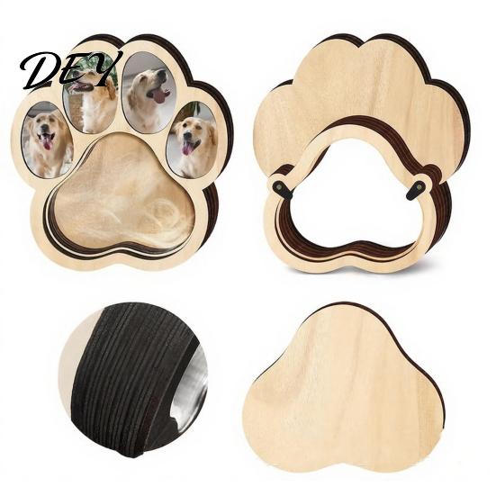 Pet Loss Memory Memorial Wooden Paw?Shaped Picture Frame, Keepsake Photo Frame with Fur Box Storage Compartment, Remembrance Tabletop Ornament