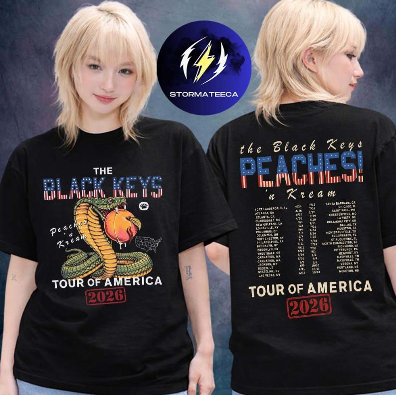 The Black Keys Merch Peaches N Kream World Tour 2026 Snake America Unisex T-Shirt M