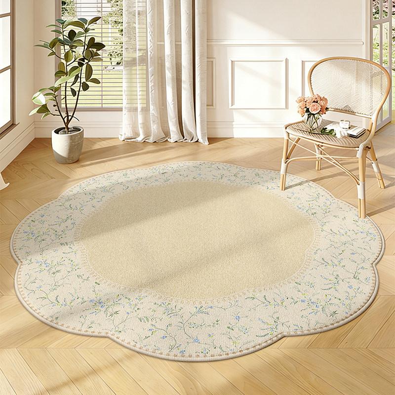 Cream Style Carpets for Living Room Retro Floral Bedroom Decor Carpet Pretty Flower Shape Bedside Rug Home Thicken Floor Mat