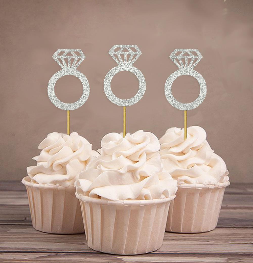 

Darling Souvenir| Wedding Engagement Ring Cupcake Toppers| Party Dessert Decorations - Pack Of Pack Of 20 срібний