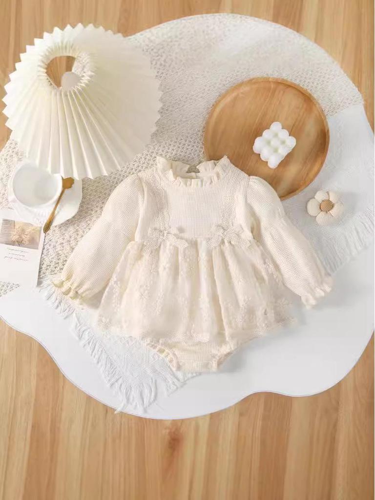 Set Abito in Pizzo e Tulle e Tutina per Neonato - Outfit Completo per il Primo Compleanno con Pantaloni Harem