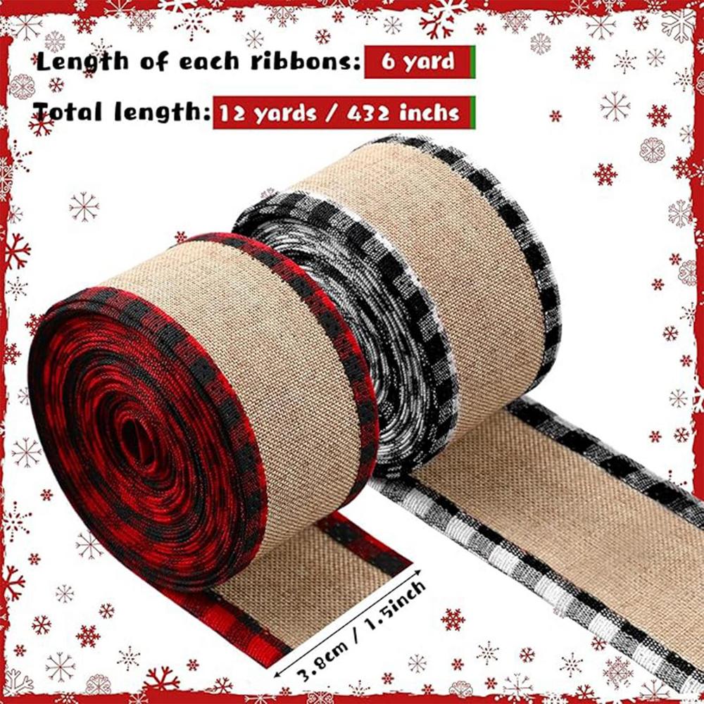 

Christmas Ribbons 2 Roll Plaid Edge Ornaments 2.48inch Christmas Wrapping Ribbon For Holiday Tree Wreath Garland Crafts Bouquet as picture