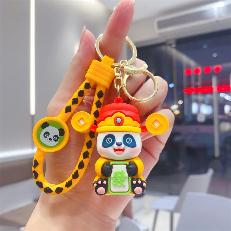 New Year's God of Wealth Panda Keychain Soft Rubber Doll Car Key Chain Bag Pendant