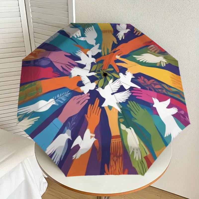 

1pc Peaceful Symbols Automatic Folding Umbrella - Compact 8-Rib Design,Perfect Gift for Friends & Family yy250926002