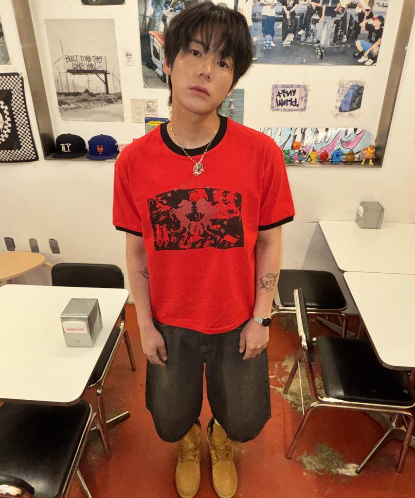 Nodi Dual Horse Emblem Ringer Crop Tee Melange Gray