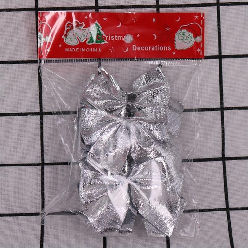 12Pcs/Pack Golden Silver Red Christmas Bow Ornament Tree Decoration Bowknot Pendant For Home