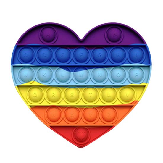 Rainbow Push Bubble Toy Stress Relief Round Square Heart Bubble Popping Game Silicone Bubble Squeeze Sensory Fidget Toy